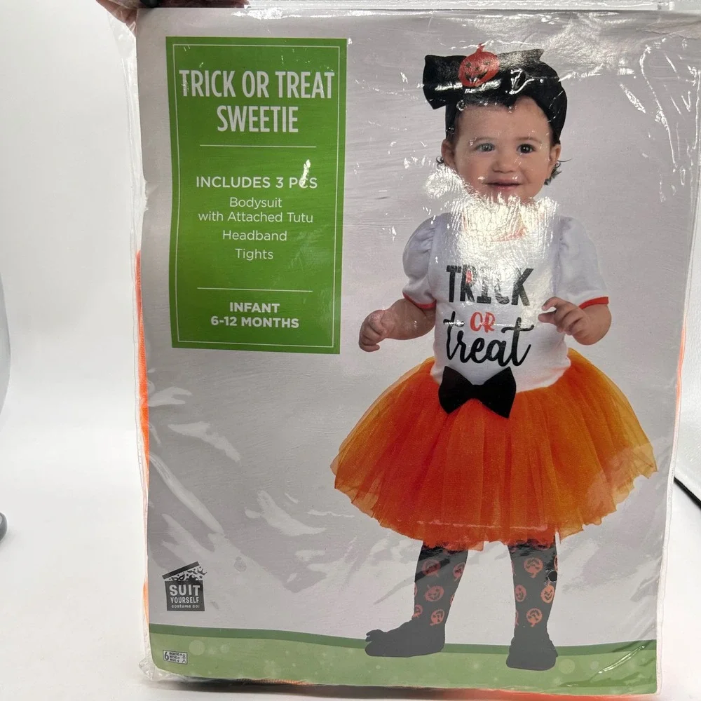 NEW Trick Or Treat Sweetie Costume Infant 6-12‎ Months Halloween Bodysuit Tutu